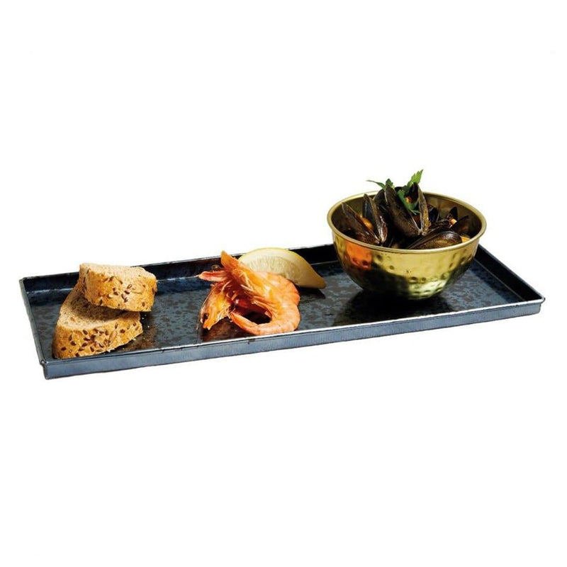 KitchenCraft Artesà Blue Galvanised Serving Platter with Brass Bowl