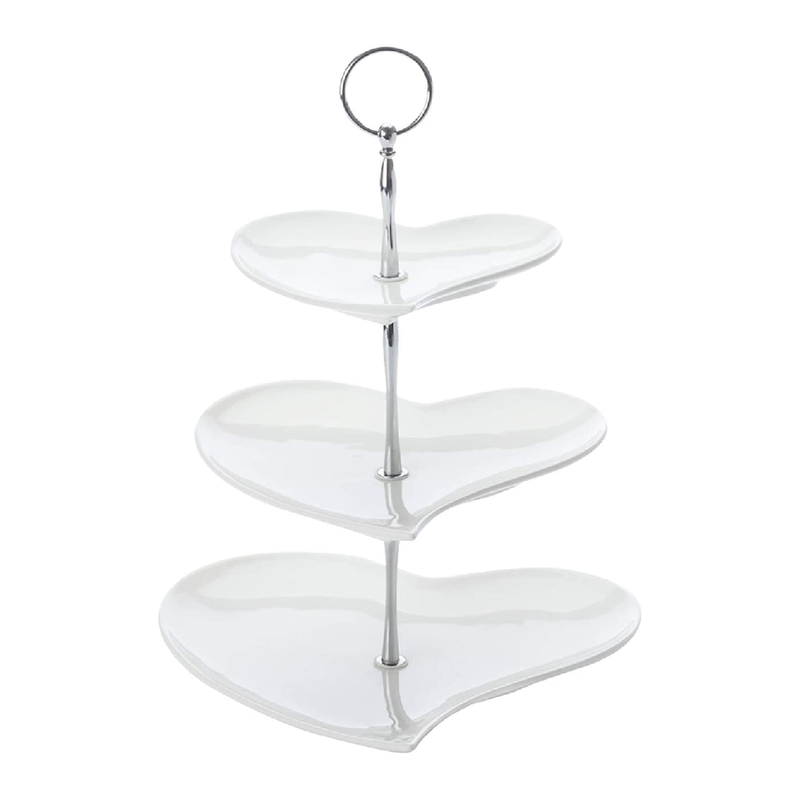 Maxwell & Williams White Basics 3 Tier Cake Stand in Gift Box, Heart Shaped, Porcelain, White