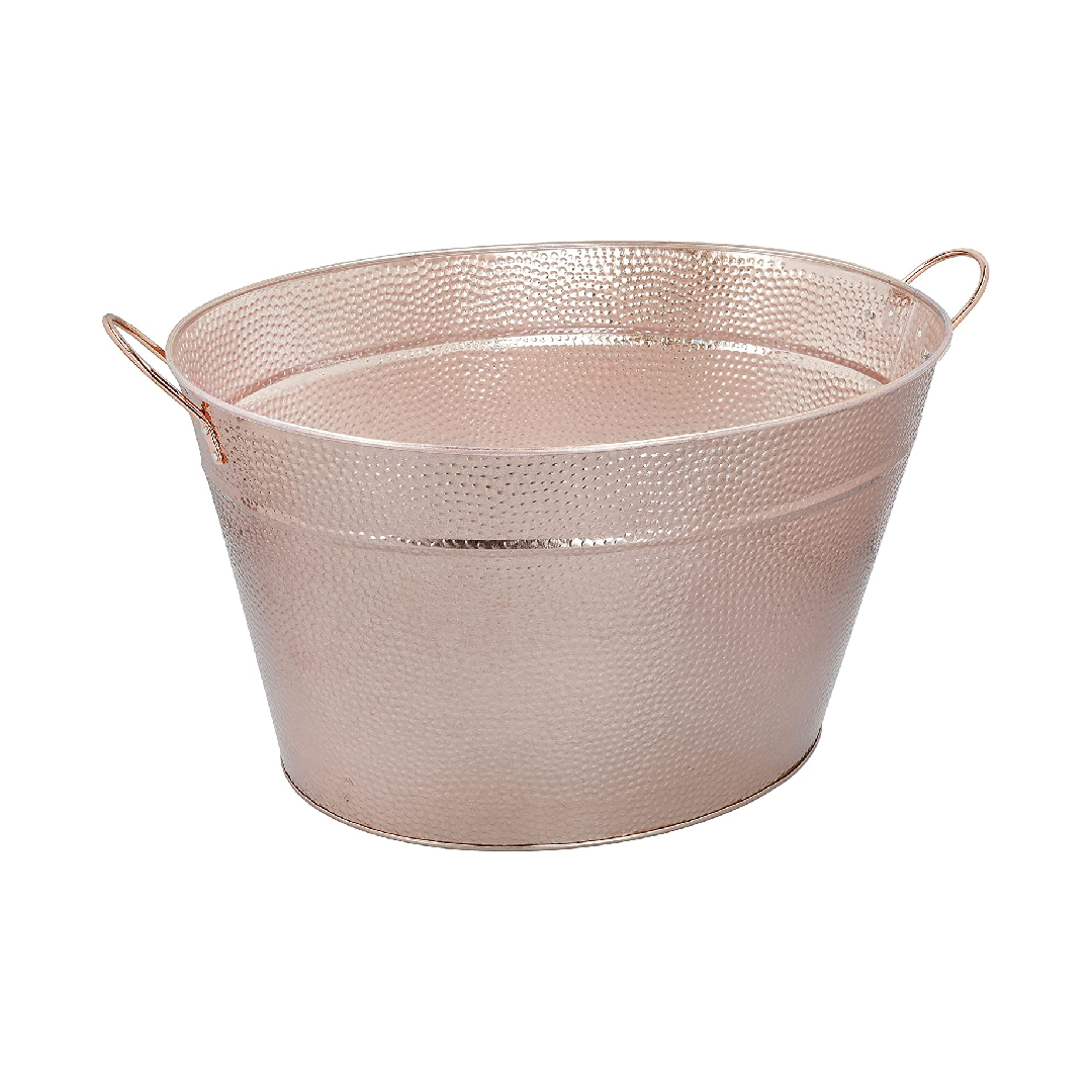 BarCraft Large Copper Champagne Bucket, Ice Bucket for Champagne, Wine, Beer, Hammered Steel, 50 x 32.5 x 29cm