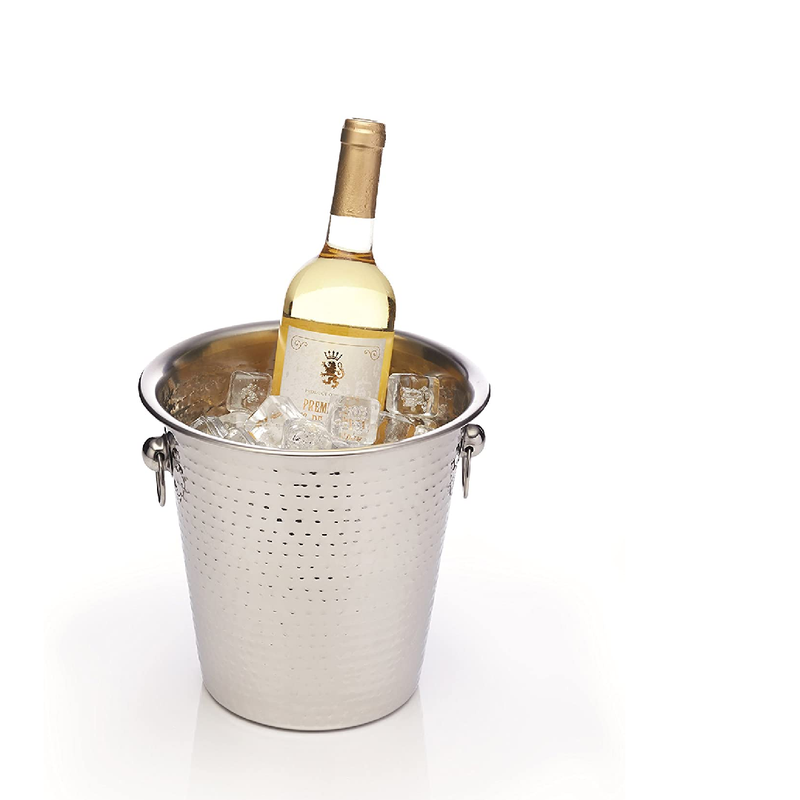 BarCraft BCCHAMBUCHAM Luxury Stainless Steel Wine / Champagne Cooler Bucket, 21 x 20.5 x 21 cm (8.5" x 8" x 8.5") - Hammered Finish