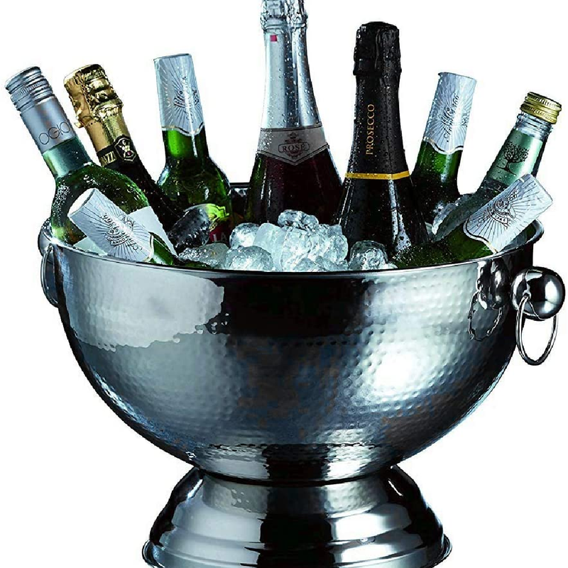 BarCraft Hammered Stainless Steel Champagne Bowl, 37x25cm, Gift Tagged