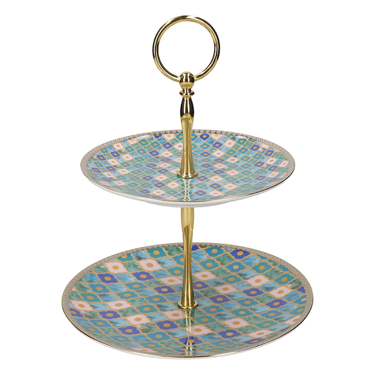 Maxwell & Williams HV0123 Teas & C’s Kasbah Cake Stand in Gift Box, Porcelain, Mint Green, 2 Tiers