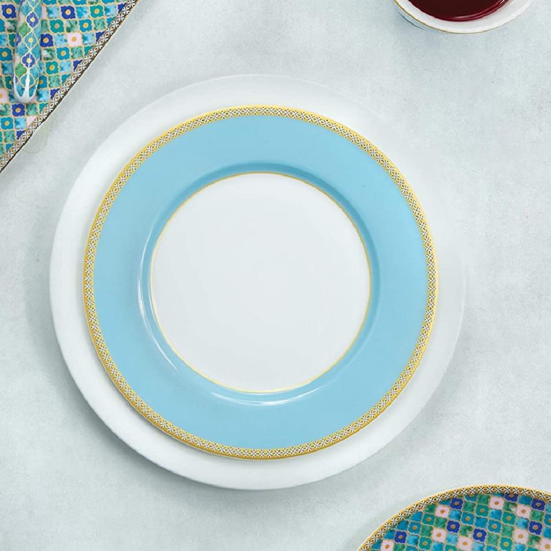 Maxwell & Williams Teas & C’s Kasbah Cake Plate in Gift Box, Classic Rim Style, Porcelain, Turquoise, 19.5 cm