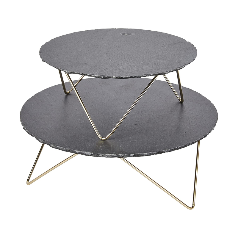 Artesà Multi-Tier Serving Plate, 2 Round Slate Serving Stands with Raised Metal Legs, for Tea Hours, Cheese, Cakes, Sandwiches and More, 30.5 x 30.5 x 24 cm