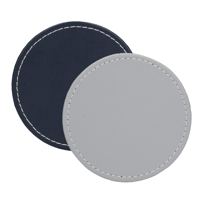 Creative Tops Drink Coasters, Square, Round, Faux Leather, Grey/Black, 10 cm, Set of 4
