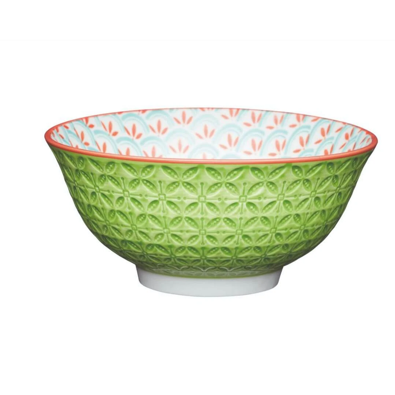 Kitchencraft Stoneware Bowl - Bright Green Geometric