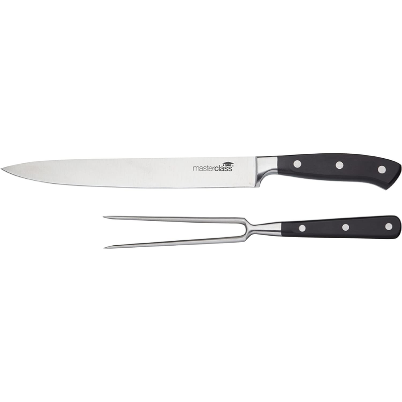 MasterClass MCCARVESET2PC Stainless Steel Meat Carving Set (2 Pieces), Silver/Black