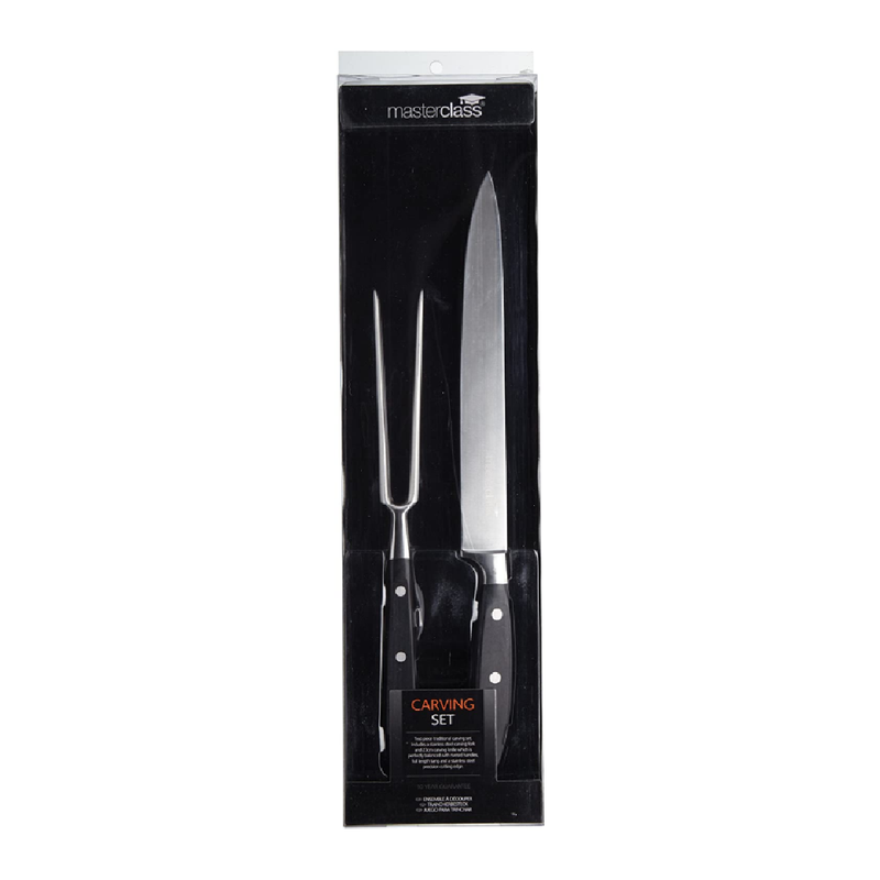 MasterClass MCCARVESET2PC Stainless Steel Meat Carving Set (2 Pieces), Silver/Black