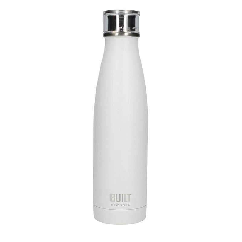 BUILT Insulated Water Bottle/Thermal Flask with Leakproof Cap, Stainless Steel, White, 480 ml
