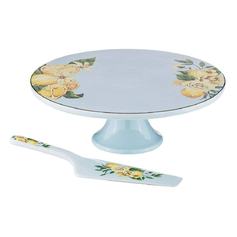 CITRUS BLOOMS FOOTED CAKE STAND & SERVER SET