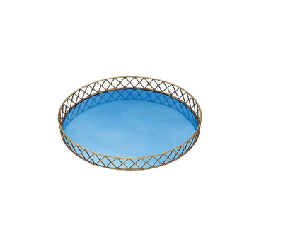 Lily's Home BarCraft Stainless Steel Blue and Brass Finish Drinks Tray