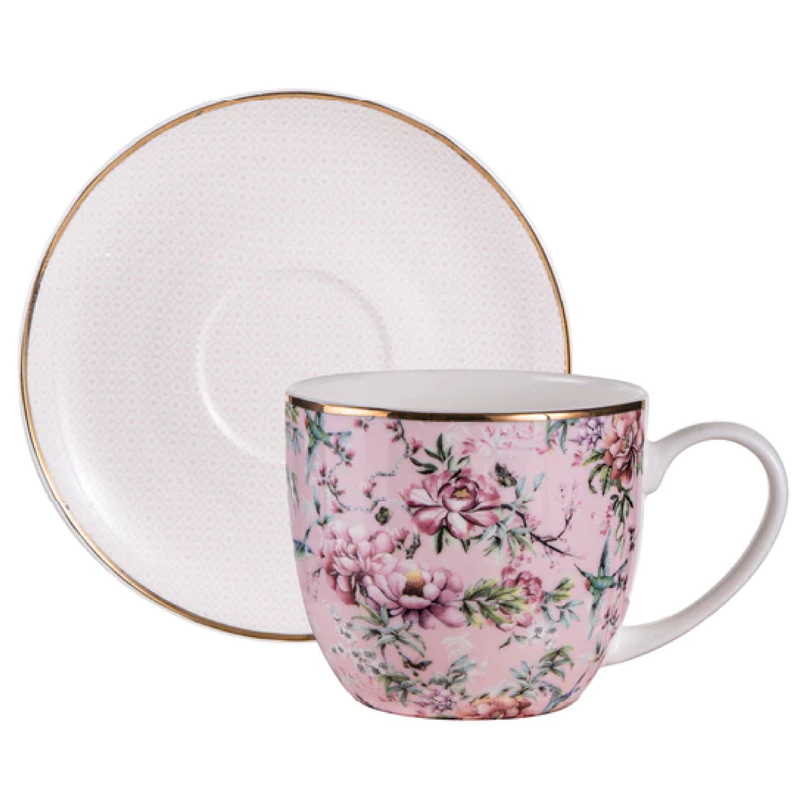 CHINOISERIE PINK CUP & SAUCER SET OF 4